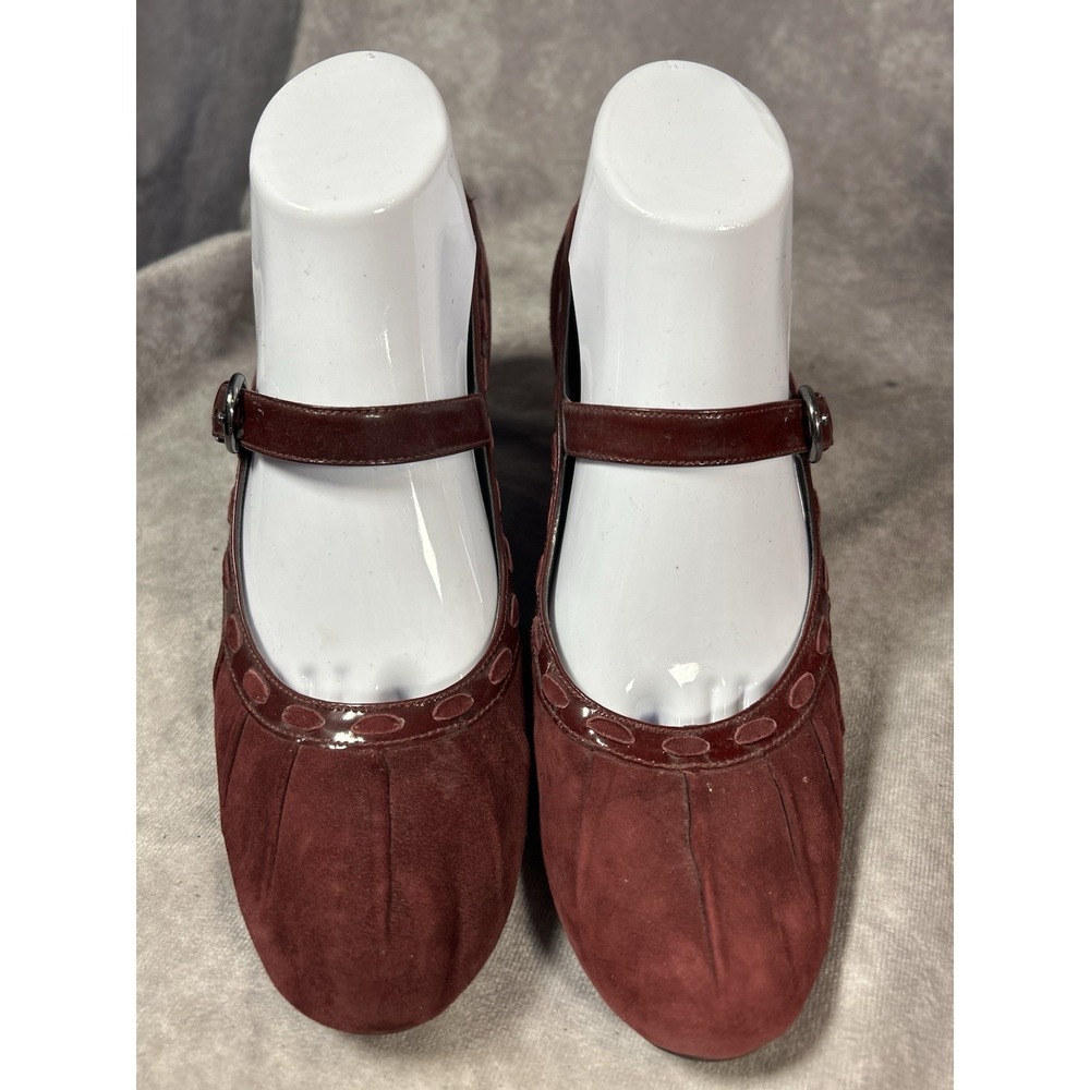 Franco Sarto Mary Jane Pumps Burgundy Suede Patent Trim Heels Women's 8M